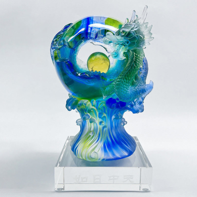 Buddha Stones, handgefertigt, azurblauer Drache, Liuli-Kristall, Kunststück, Erfolg, Schutz, Heimbüro-Dekoration