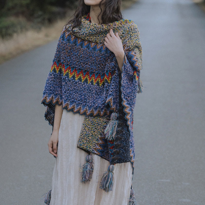 Tibetischer Schal mit Buddha Stonesn, weich, warm, Strickmantel, Winter, tibetischer Quastenschal