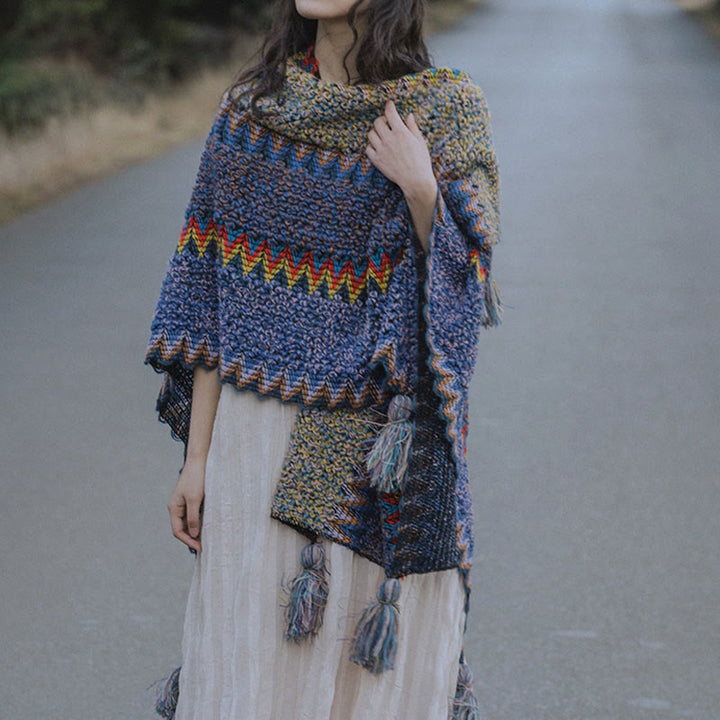 Tibetischer Schal mit Buddha Stonesn, weich, warm, Strickmantel, Winter, tibetischer Quastenschal