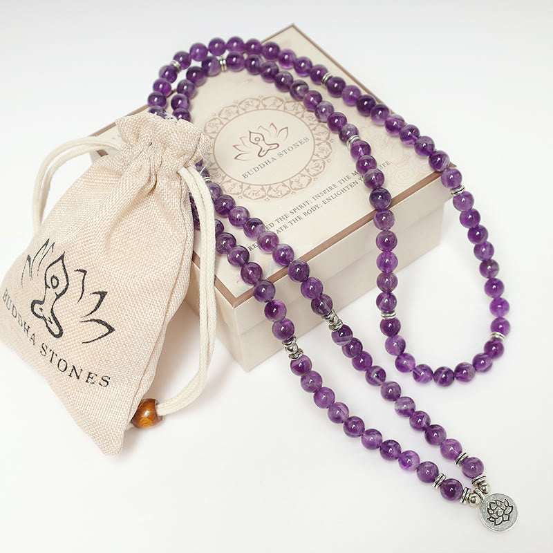 Buddha Stones Natürliches Amethyst-Reinigungs-Mala-Armband