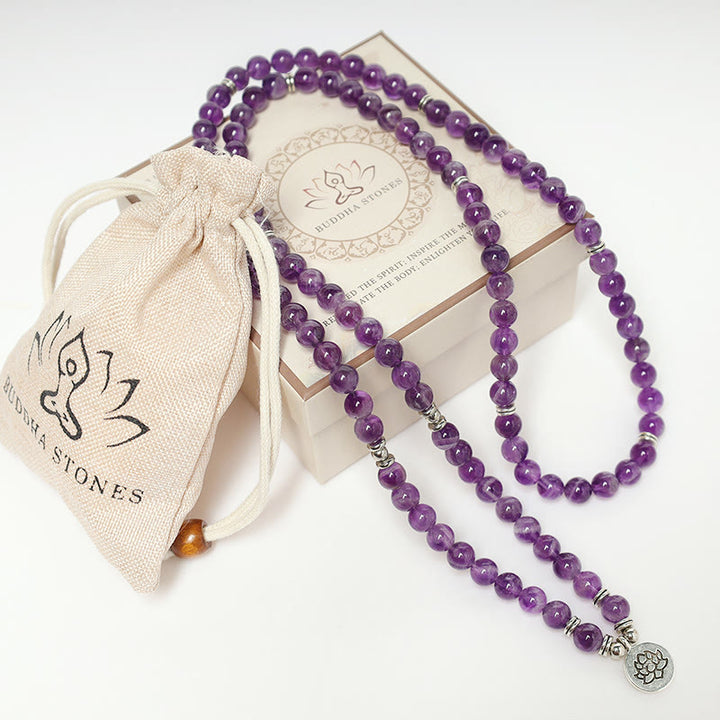 Buddha Stones Natürliches Amethyst-Reinigungs-Mala-Armband