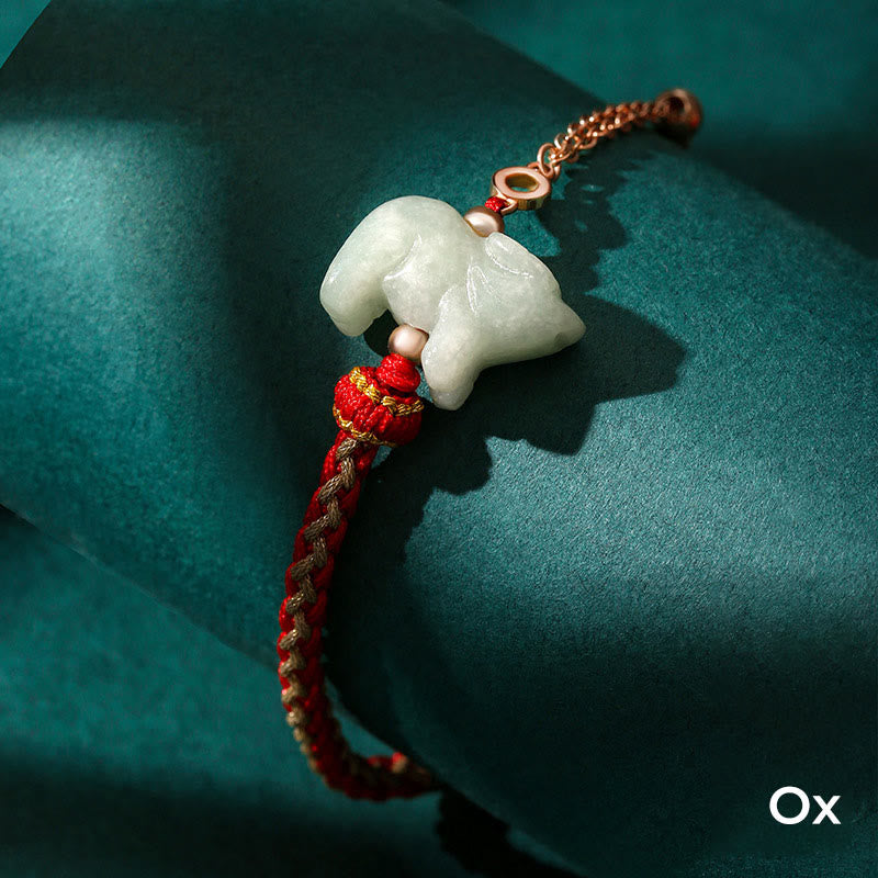 Buddha Stones 925 Sterling Silber Jahr des Drachen Chinesisches Sternzeichen Jade Glückskettenarmband