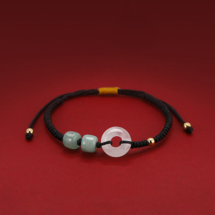 Buddha Stones 2 Stück grüner Aventurin, Weiß Jade, Friedensschnalle, Glück, geflochtenes Paar-Armband