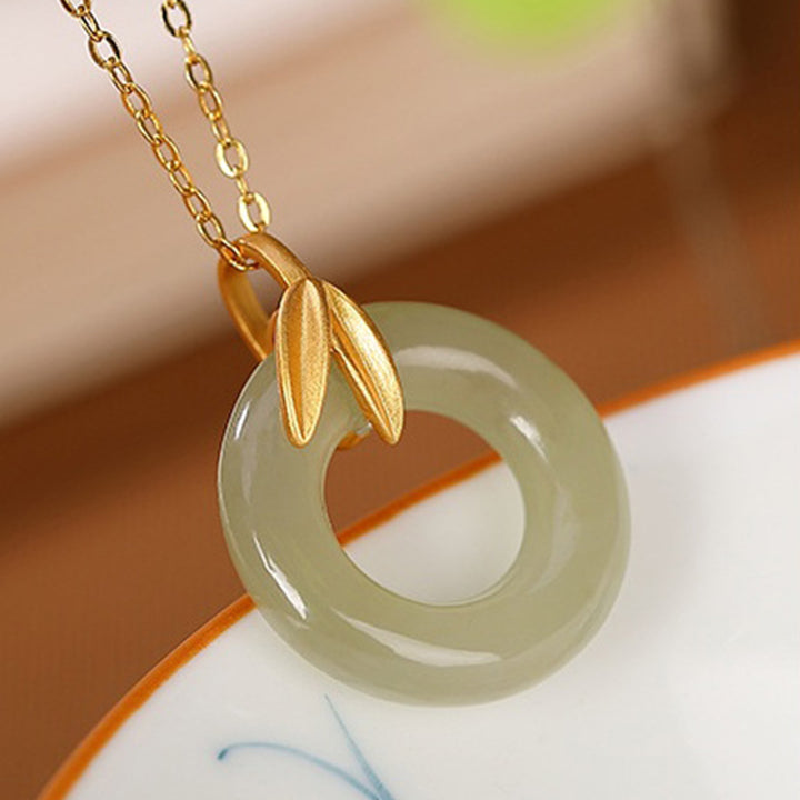 925 Sterling Silber Cyan Jade Friedensschnalle Bambusblatt Harmony Halskettenanhänger