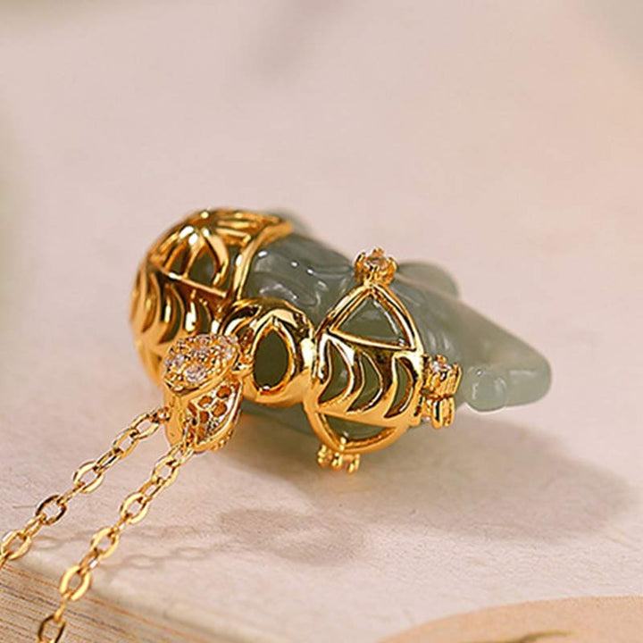 Buddha Stones 925 Sterling Silber Jade Elefant Segen Glück Halskette Kettenanhänger