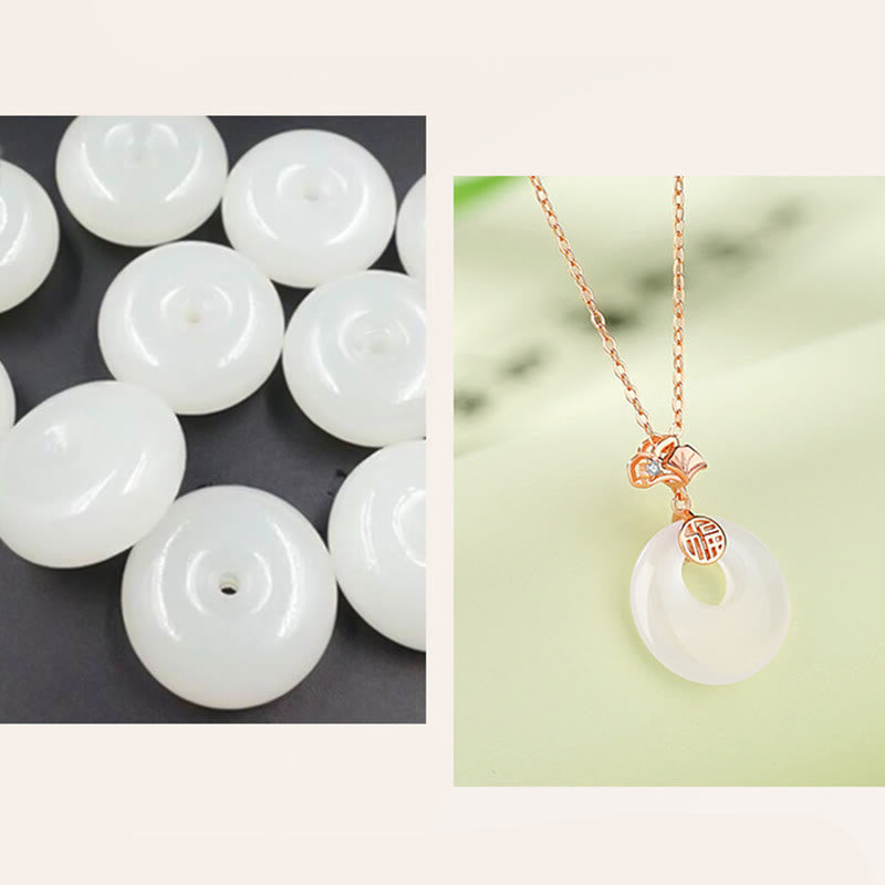 Buddha Stones 925 Sterling Silber Ginkgo Blatt Schmetterling Rose Chalcedon Hetian Jade Frieden Schnalle Fu Charakter Harmonie Halskette Anhänger