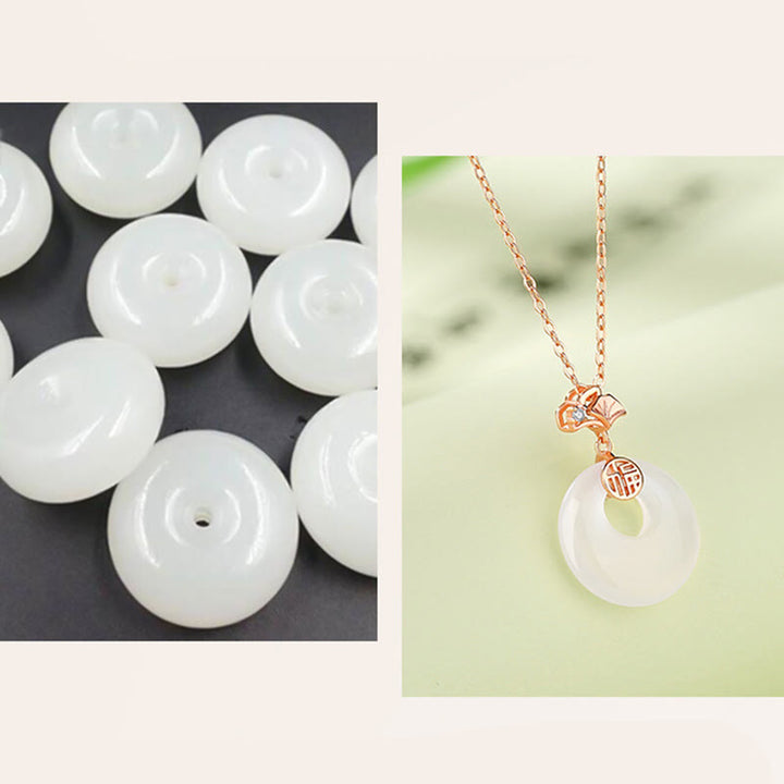 Buddha Stones 925 Sterling Silber Ginkgo Blatt Schmetterling Rose Chalcedon Hetian Jade Frieden Schnalle Fu Charakter Harmonie Halskette Anhänger