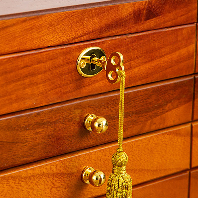 Buddha Stones Retro-Schmuckkästchen aus massivem Holz, vierlagige Schmuckaufbewahrungsbox aus Holz