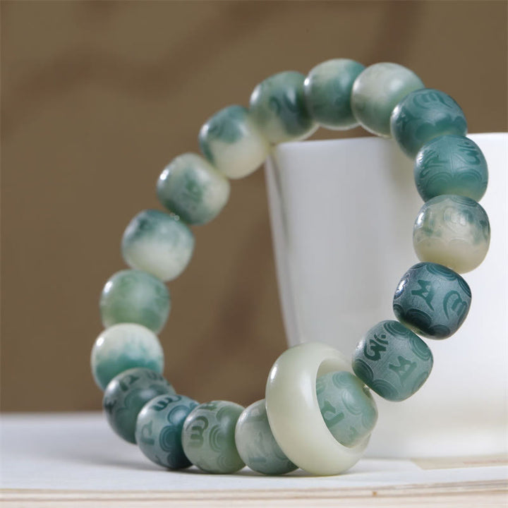 Buddha Stones Bodhi Seed Om Mani Padme Hum Armband mit Gravur „Keep Away Evil Spirits“.