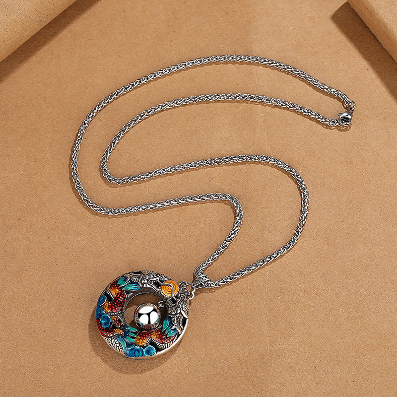 Buddha Stones Jahr des Drachen Bunte doppelte Drachen spielen Perlen Kupfer Schutz Halskette Anhänger