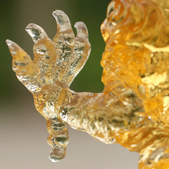 Buddha Stones, handgefertigt, chinesisches Sternzeichen, gelber Drache, Liuli, Kristallkunstwerk, Glücksschutz, Heimbüro-Dekoration