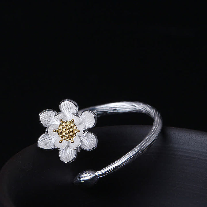 Buddha Stones 925 Sterling Silber Lotusblüten-Segensring