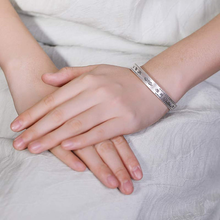 Buddha Stones 999 Sterling Silber Om Mani Padme Hum Lotus Weisheit Armband Armreif