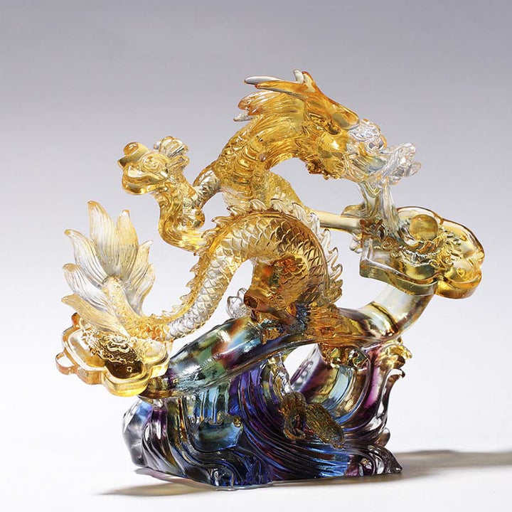 Buddha Stones, Jahr des Drachen, handgefertigt, Ruyi-Griff, Liuli-Kristall, Kunststück, Schutz, Heimbüro-Dekoration