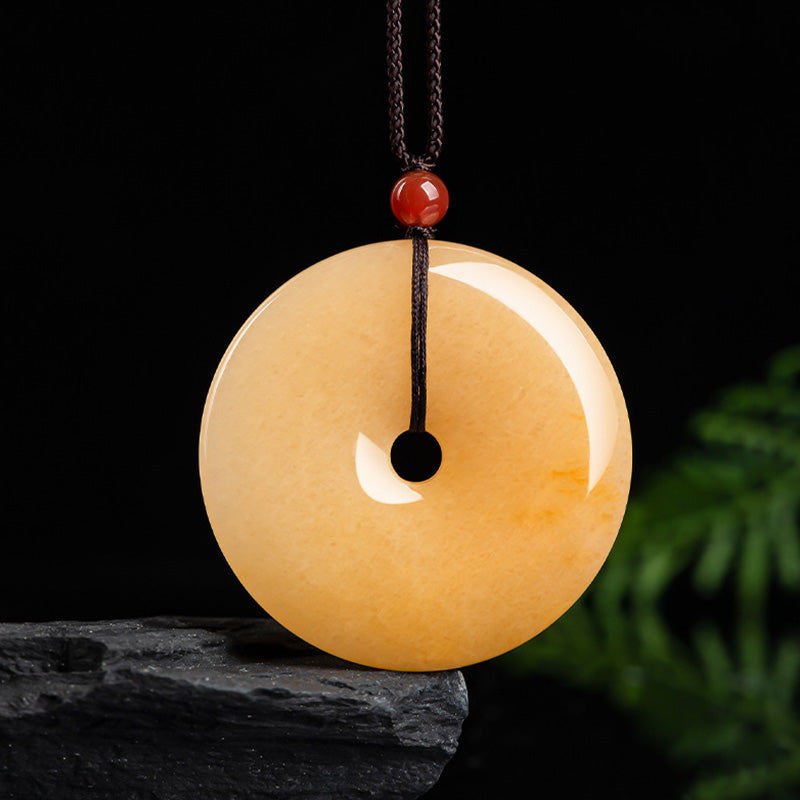 Buddha Stones, runde goldene Halskette mit Jade-Anhänger, Friedensschnalle, Reichtum
