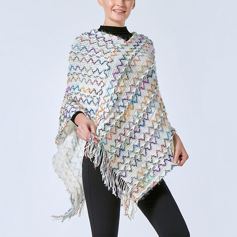 Buddha Stones Tibetischer bunt gestreifter Schal mit Quasten, Pullover für den Winter, gemütlicher Reiseschal