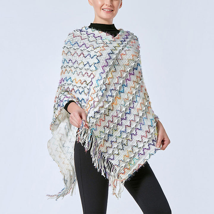 Buddha Stones Tibetischer bunt gestreifter Schal mit Quasten, Pullover für den Winter, gemütlicher Reiseschal