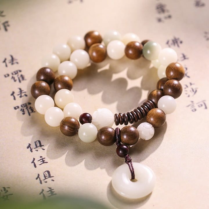 Buddha Stones Bodhi-Samen, grünes Sandelholz, Lotus, Peace-Schnalle, Harmonie, doppelt gewickeltes Armband