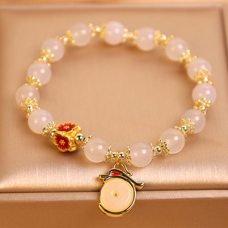 Buddha Stones, Jahr des Drachen, Weiß Achat, grüner Aventurin, Friedensschnalle, Glücksarmband