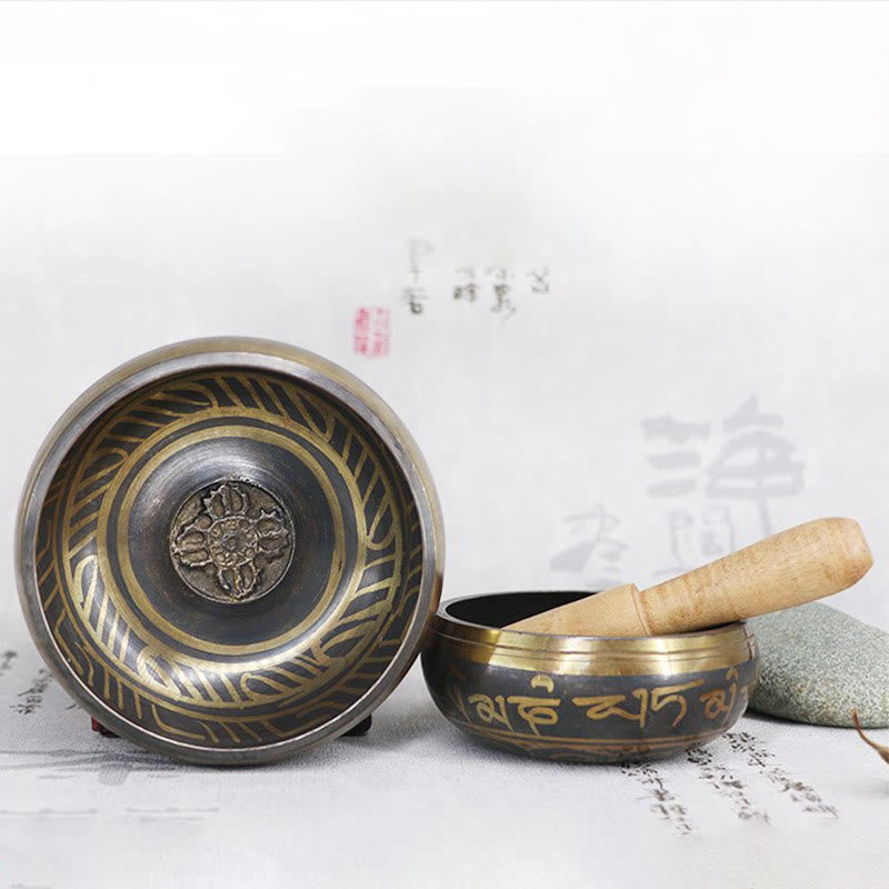 Buddha Stones Tibetische Meditationsschale für Heilung und Achtsamkeit Om Mani Padme Hum Klangschale