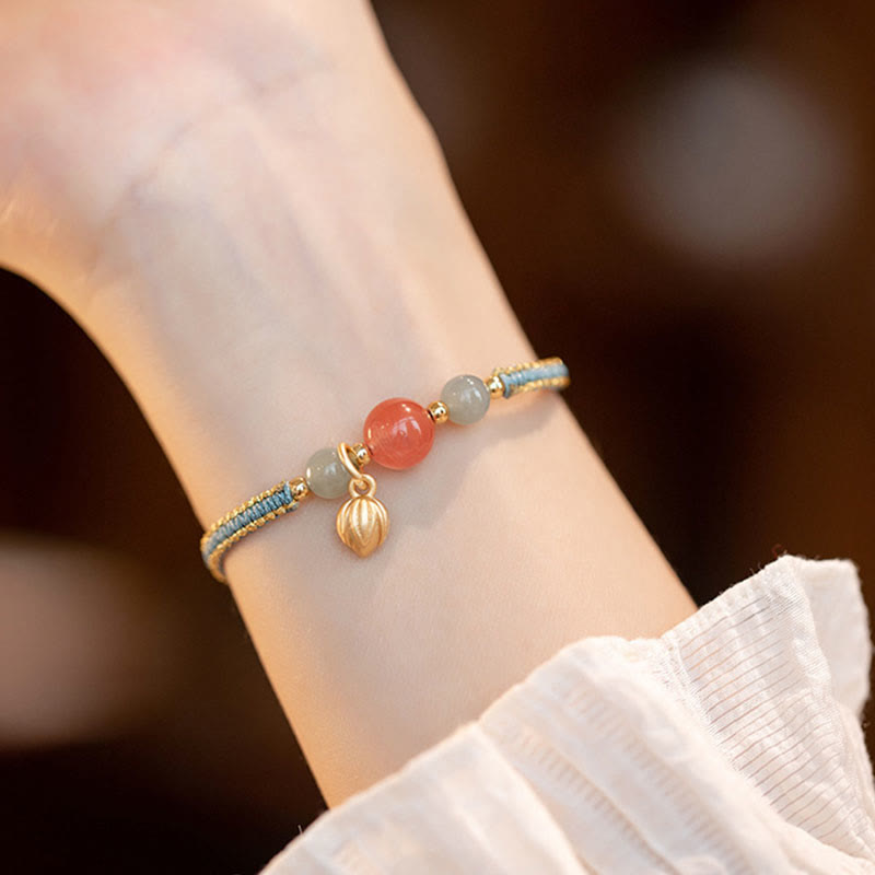 Armband mit Buddha Stonesn, rotem Achat, Jade, Lotus, Vertrauen, Ruhe