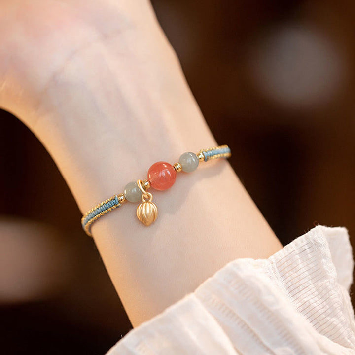 Armband mit Buddha Stonesn, rotem Achat, Jade, Lotus, Vertrauen, Ruhe