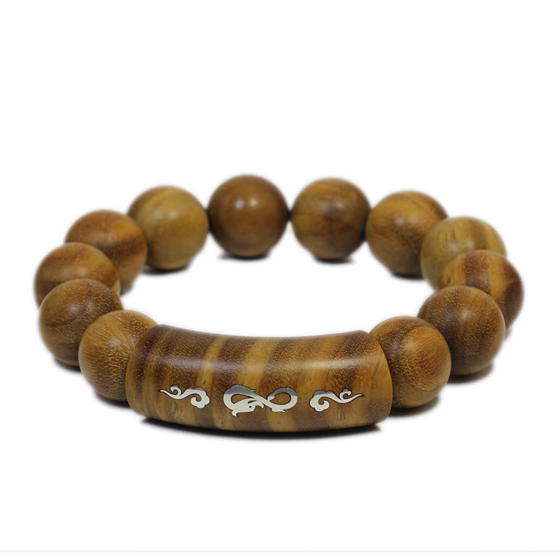 Buddha Stones 999 Sterling Silber Grünes Sandelholz Om Mani Padme Hum Drache Phönix Dharmachakra Eingelegtes Friedensarmband