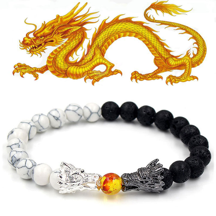 Buddha Stones Weiß Türkis Lava Rock Dragon Blessing Perlenarmband