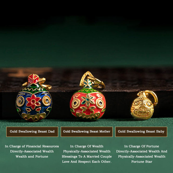 Buddha Stones Gold Schlucktier Familie Charm Liuli Glasperlen Glücksarmband
