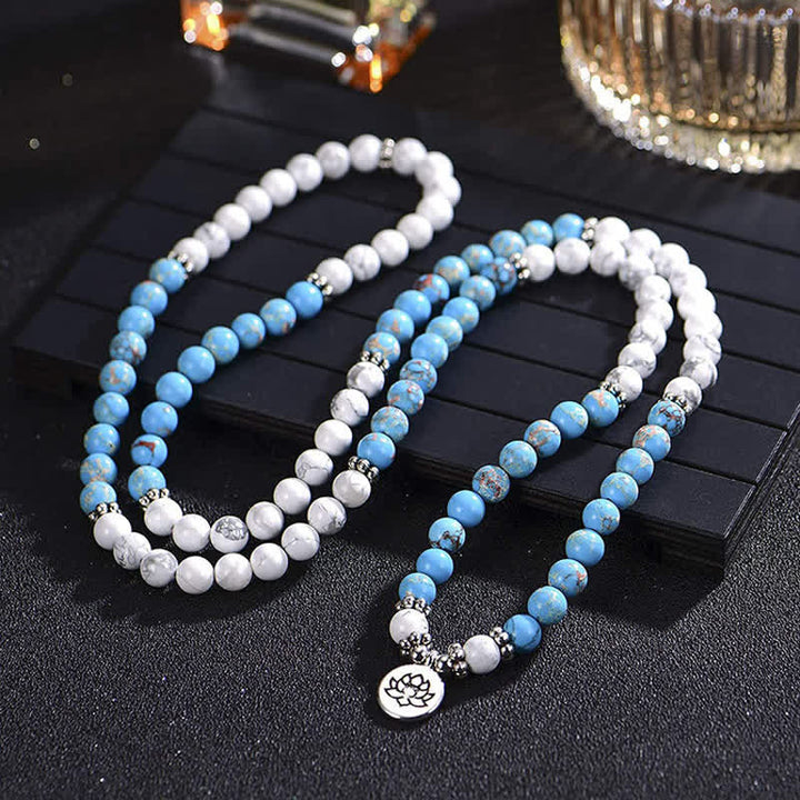 108 Mala-Perlen, Weiß türkisfarbenes Kaiserstein-Lotus-Segen-Armband