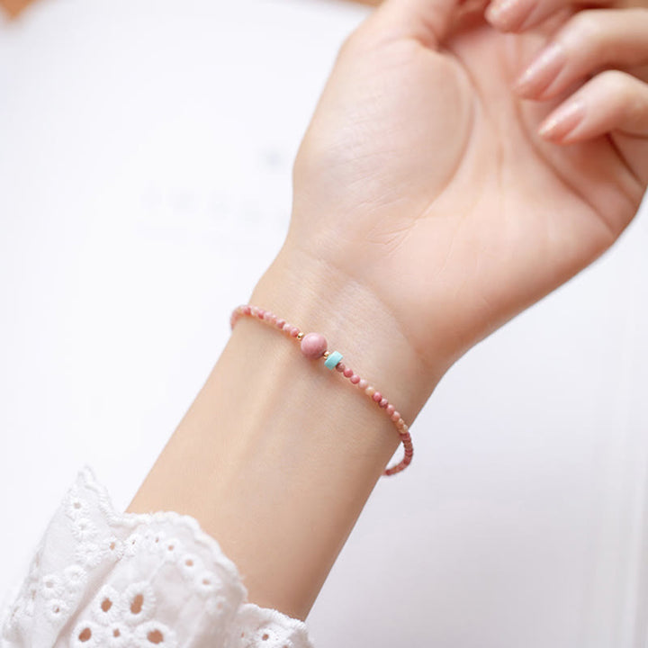 Buddha Stones 14K vergoldetes natürliches Rhodonit-Liebesenergie-Kettenarmband