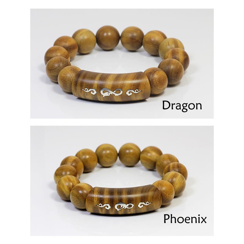 Buddha Stones 999 Sterling Silber Grünes Sandelholz Om Mani Padme Hum Drache Phönix Dharmachakra Eingelegtes Friedensarmband