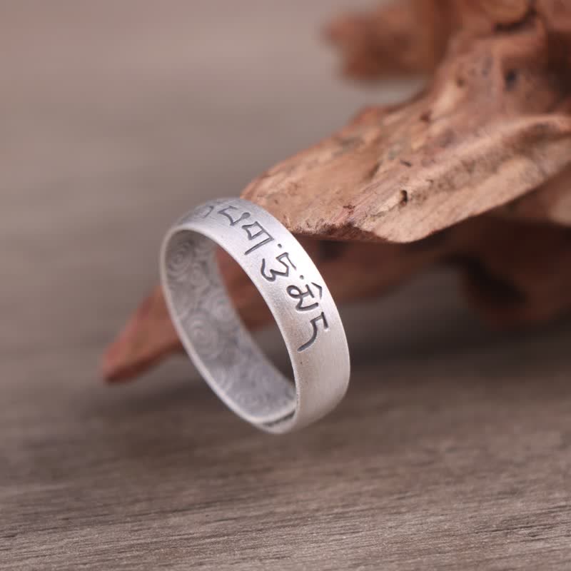 Buddha Stones 999 Sterling Silber Lotus-Elefant-Segen-Ring mit sechs wahren Worten