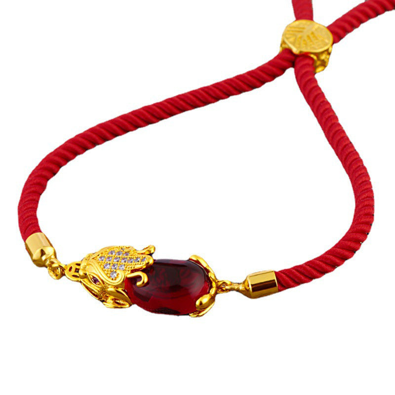 Buddha Stones Wealth Attractor Rotes Achat-Pixiu-Armband mit roter Schnur