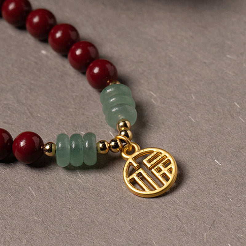 Armband mit Buddha Stonesn, Zinnober, grünem Aventurin, Glückssegen