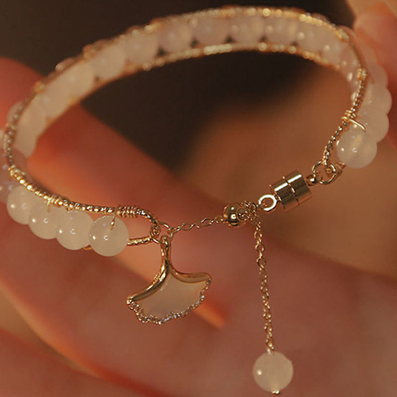 Buddha Stones Ginkgo-Blatt-Jade-Perlen-Glücksarmband