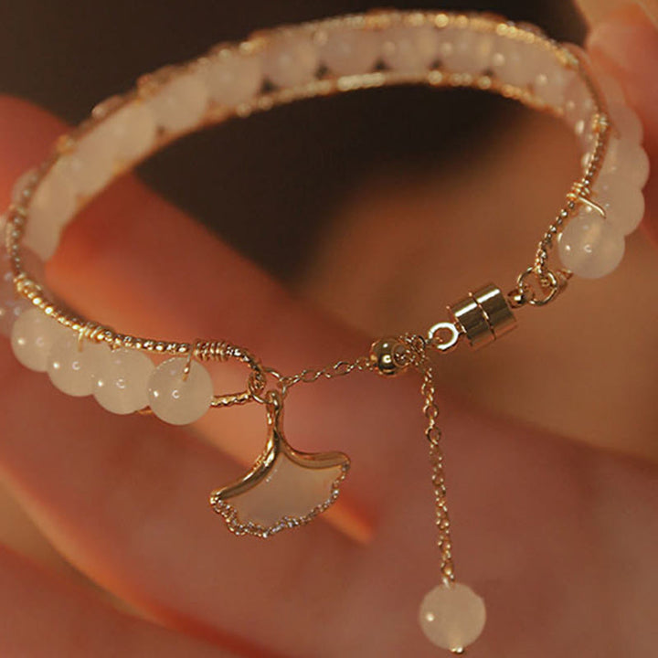 Buddha Stones Ginkgo-Blatt-Jade-Perlen-Glücksarmband