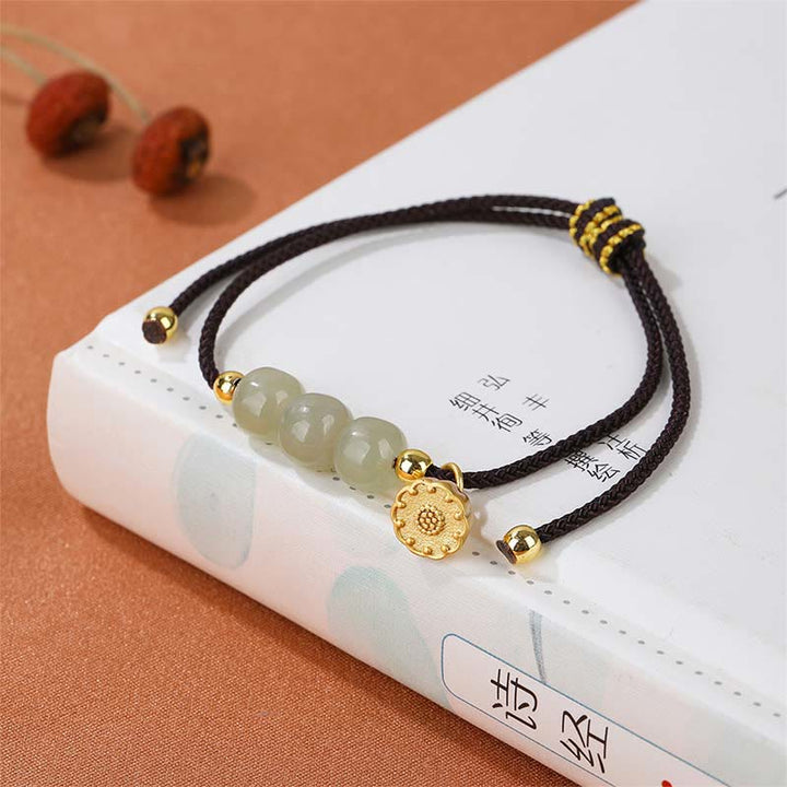 Buddha Stones Handgefertigtes Hetian-Jade-Perlen-Lotus-Pod-Wohlstands-Glück-geflochtenes Armband