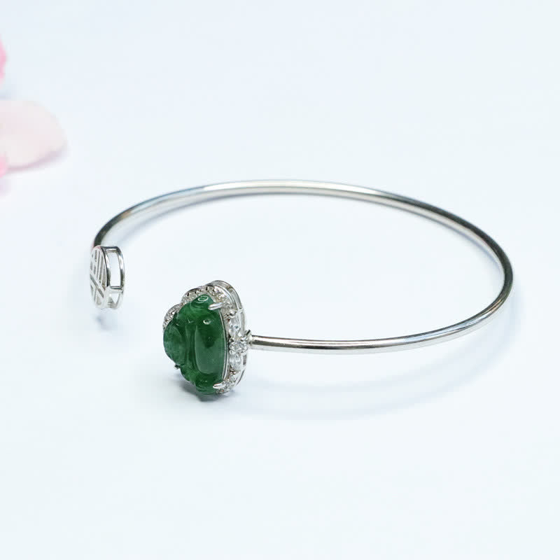 Buddha Stones 925 Sterling Silber Lachender Buddha Jade Glücksarmband Armreif