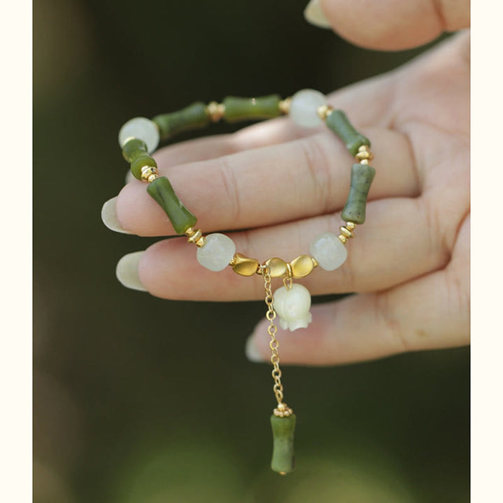 Buddha Stones Grünes Bambus-Jade-Maiglöckchen-Reichtumsarmband