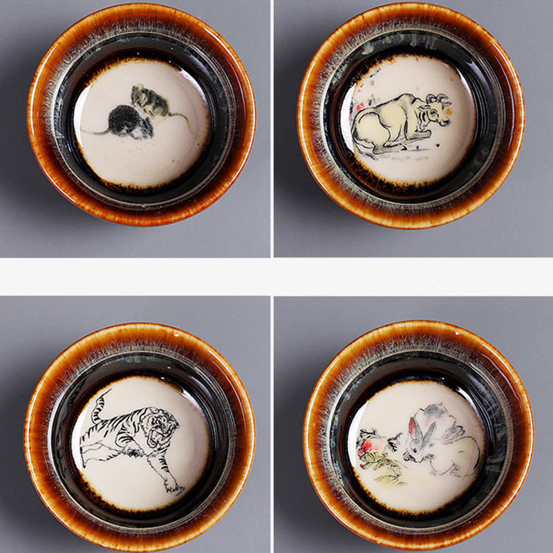 Buddha Stones, 12 chinesische Sternzeichen-Muster, Keramik-Teetasse, Kung Fu Jian, chinesische Zhan-Teetasse, 73 ml