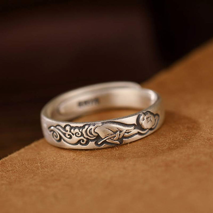 Erleuchtungsring aus 999er-Sterlingsilber mit Lotus- und Pfingstrosenblüten