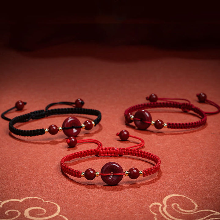 Armband mit Buddha Stonesn, natürlichem Zinnober, Friedensschnalle, Segen