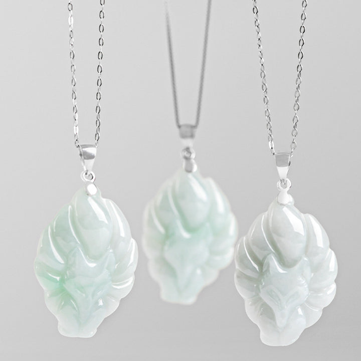Buddha Stones Halskette mit Anhänger aus 925er-Sterlingsilber, natürlicher Jade, neunschwänziger Fuchs, Wohlstand