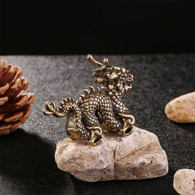 Buddha Stones, Jahr des Drachen, kleiner verheißungsvoller Drache aus Messing, Glück, Erfolg, Heimdekoration