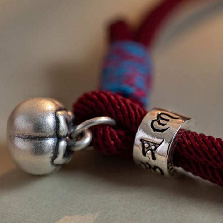 Buddha Stones 925 Sterling Silber tibetisches handgefertigtes Om Mani Padme Hum Persimmon Charm Glücksschutz geflochtenes Armband