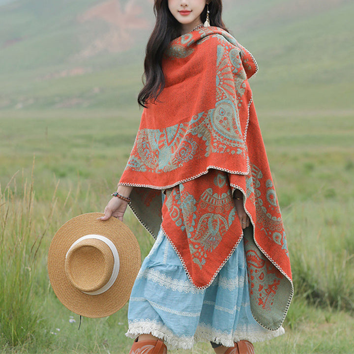 Tibetischer Schal mit Buddha Stonesn, einfaches Muster, gemütlicher Winter-Reiseschal