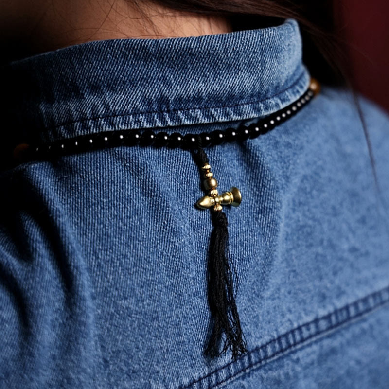 Buddha Stones, tibetische 108 Mala-Perlen, schwarzer Onyx, Tigerauge-Perlen, neun Paläste, Bagua-Schutzarmband