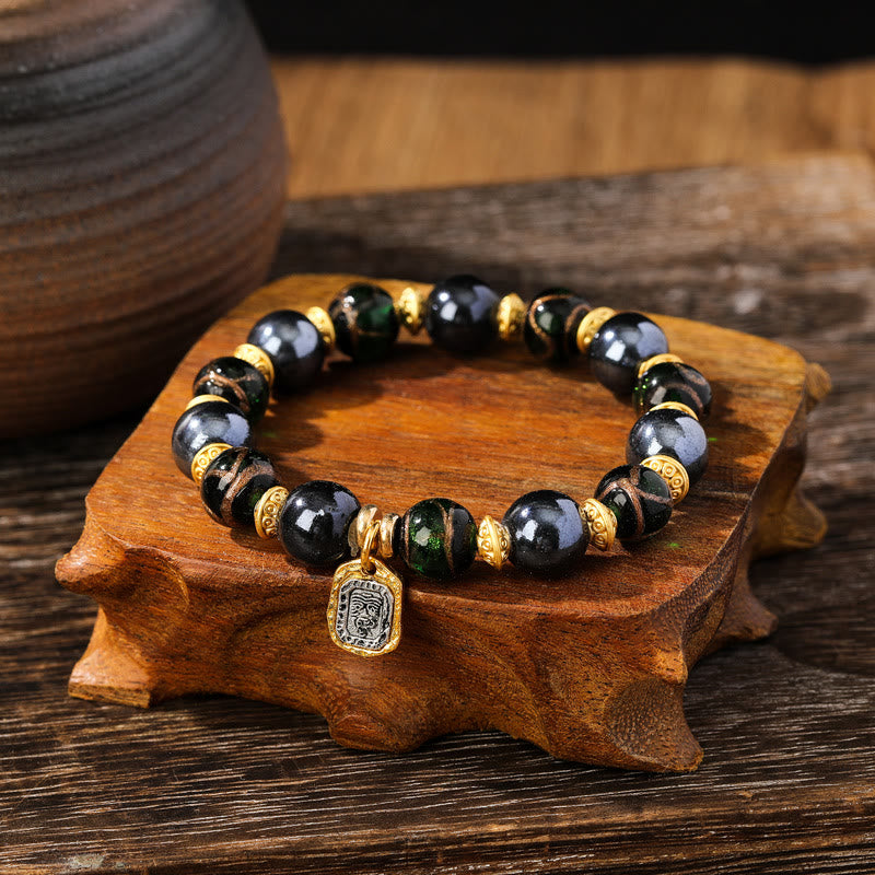 Buddha Stones, tibetische Zakiram-Göttin des Reichtums, Liuli, Glas, Weihrauch, Asche, Porzellanperlen, Glücksarmband