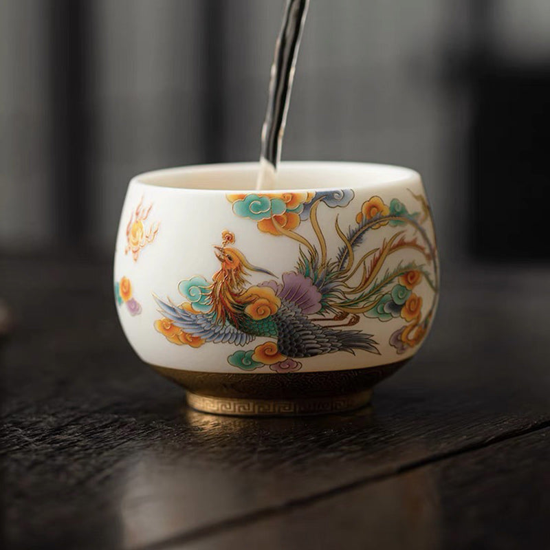 Buddha Stones, Drache, Phönix, verheißungsvolle Wolken, Keramik-Teetasse, Kung-Fu-Teetasse